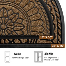 Mibao Front Door Mat Indoor Outdoor Entrance, Semicircular Entrance Mat, Half Round Waterproof Non-Slip Durable Rubber Doormat, Low Profile Heavy Duty Doormat for Garage, Patio, 30" x 18", Brown