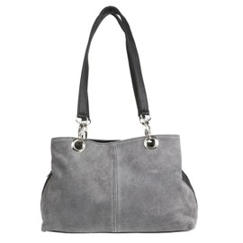 Girly HandBags Italian Suede Leather Shoulder Bag (Dark Grey)(Size: W 30, H 20, D 10 cm (W 12, H 8, D 4 inches))