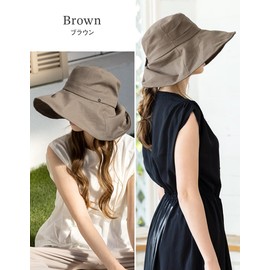 Loo&c Women's Hat, Large Size, Wide Brim Glacier Hat, 2-Way Wide Brim Hat, UV Protection, Cooling Sensation, Full Blackout, UV Protection, Spring and Summer, Includes Chin Strap, Braun