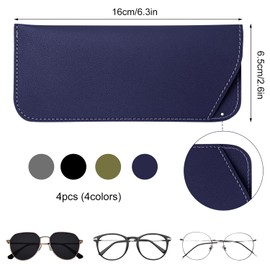 NQEUEPN Pack of 4 Soft Glasses Case, 6.5 x 16 cm, Leather Sunglasses Case, Portable Glasses Case, Soft Bag, Leather Sunglasses Bag for Men and Women (Black, Dark Grey, Dark Blue, Green), Black, dark