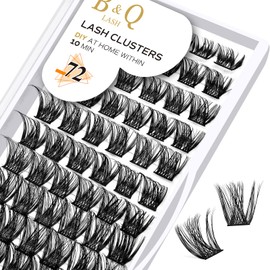 B&Qaugen Cluster Lashes D Curl 14mm 72 Clusters Lash C Individual Mega Volume Eyelash DIY Extensions Soft Fluffy (B05-D-14mm), Black, 1