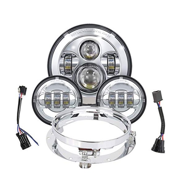 TRUCKMALL 7 inch LED Headlight Fog Passing Lights DOT Kit Ring Motorcycle for Touring Road King Ultra Classic Electra Street Glide Tri Cvo Heritage Softail Slim Deluxe Fatboy Chrome