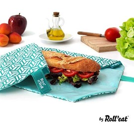 Roll'eat - Pack of 2 Units, Boc'n'Roll | Two Snack Bags, Reusable and Environmentally Friendly Lunch Box Bag without BPA, Active Blue and Boc'n'roll Tiles Green, Modern