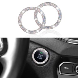 2 PCS Bling Crystal Rhinestone Car Engine Start Decoration Ring, Sparkling Push Start Button Sticker, Key Ignition & Knob Ring Decoration, Bling Car Interior Accessories for Women Girls (AB)