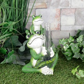 Azuma Novelty Frogs Rain Gauge 5" Measure Rainfall Resin Garden Ornament Figure - Leaf