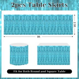 timecity 2 Packs Foil Table Skirts Light Blue Foil Fringe Table Skirt Streamer Metallic Tinsel Curtain Backdrop for Birthday Wedding Baby Shower Bachelorette Party Decorations, 29.5x108 Inch