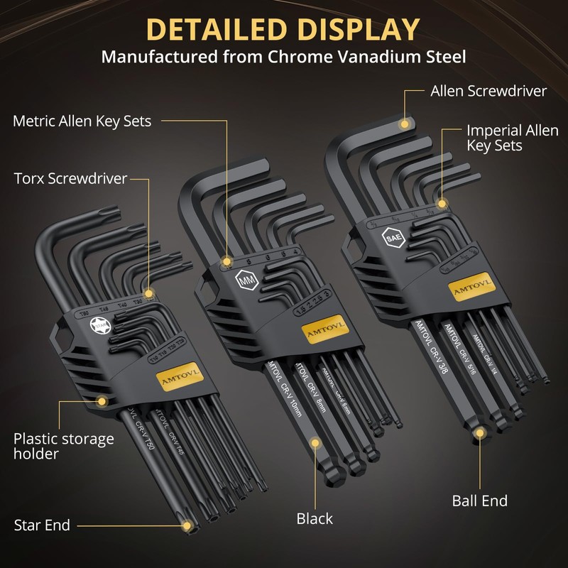 AMTOVL 27PCS Allen Key Set - Metric & SAE Wrench