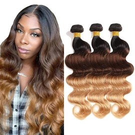 #4 Bundles Human Hair #27 Body Wave Human Hair Bundles 24 24 24 inch 3 Bundles CnumGunm Ombre Brown Bundles Brown Human Hair Bundles T1B/4/27 Body Wave Bundles