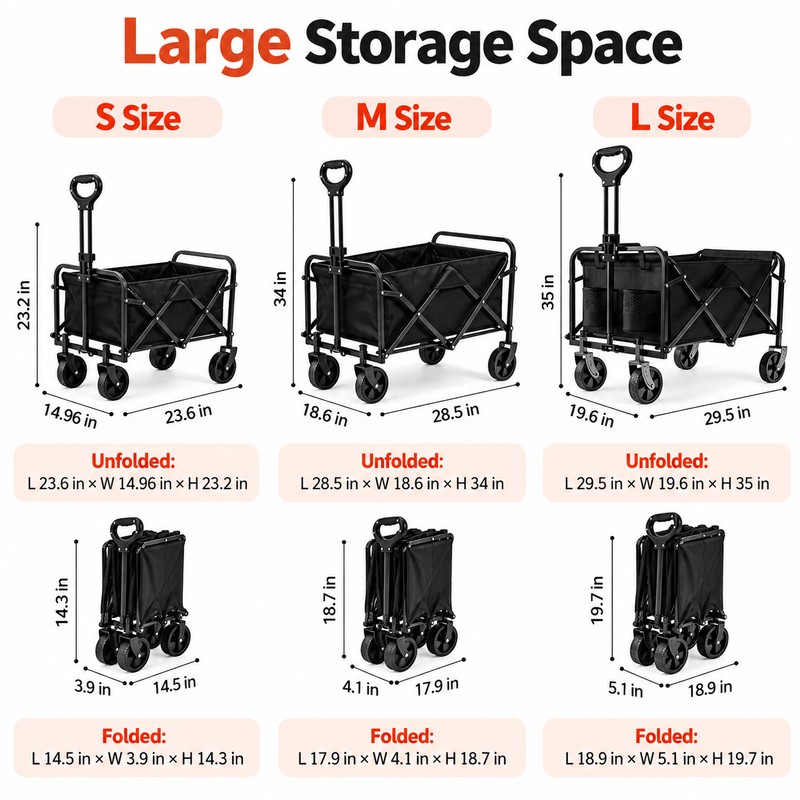 Heavy Duty Foldable Wagon Cart with All-Terrain Wheels – Collapsible