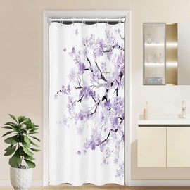 Kikiry - Cortina de ducha de cerezo morado, 36 pulgadas de ancho x 72 pulgadas de largo, flores de ciruelo, flores japonesas, asiáticas, lila, tela de poliéster, paquete de 7 ganchos de plástico