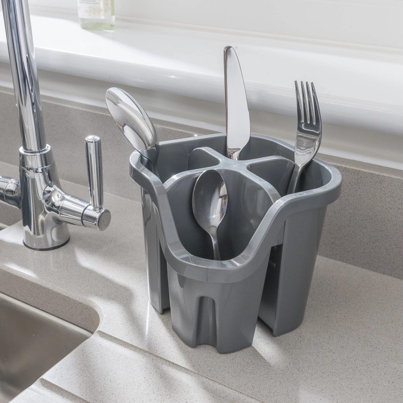 Addis 517940 Cutlery Utensil Drainer Caddy with 4 Compartments, Linen