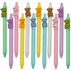 Maydahui Stylish Retractable Bear, Oil-based Ballpoint Pen, Set of 12, Black Ink, 0.02 inch (0.5 mm), Colorful, Pressurized, Cute, Animals, Stationery, Notebook, Gift, Present, Kids, Students, Office