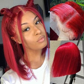 99J Burgundy Lace Front Wigs Human Hair 12 Inch 13x4 HD Lace Bob Wig Human Hair Glueless Frontal Wigs Pre Plucked 150% Density, Red Wig Straight Lace Front Wigs Human Hair Bob Wig