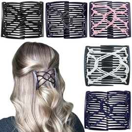 5 Pieces Elastic Magic Hair Comb Stretchy Double Comb Hair Forks Clips for Women Girls Vintage Hairstyle Multipurpose Hair Accessories (Black,Gray,White,Pink,Blue)