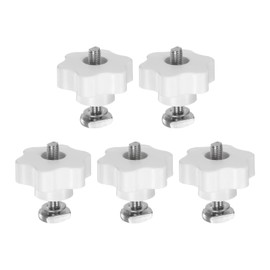 HARFINGTON 5Set T Track Bolts Knob Kit M8 x 45mm Threaded Bolts M8 x 48mm Hex Hand Nut Clamping Knob with Washer for Woodworking Jigs and Fixtures, White