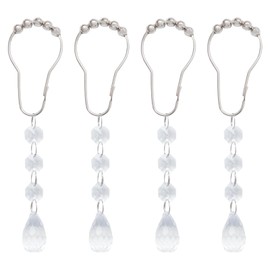 Pocoxll 12 Pcs Silver Shower Curtain Hooks with Water Drops Crystal Bead,Shower Curtain Hooks Rings for Bathroom,Free Gliding Action, Elegant Design