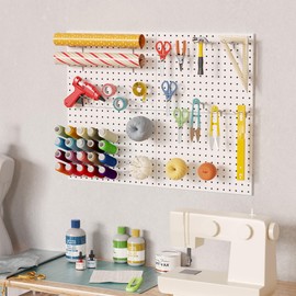 Spampur Metal Peg Board, Pegboard Kit, Includes 4 White Pegboards and Accessories, Metal Pegboard Panels 50 Pcs Hooks for Walls Home, Hand Tools Pegboard Storage System for Craft Room Office, Kitchen