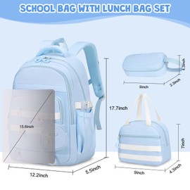 ACESAK Backpacks for Girls - 4PCS Girls Backpack with Lunch Bag & Pencil Pouch Coin Pruse for Teens Girls Kids Elementary Middle High School College Student Bookbag Daypack (Blue)