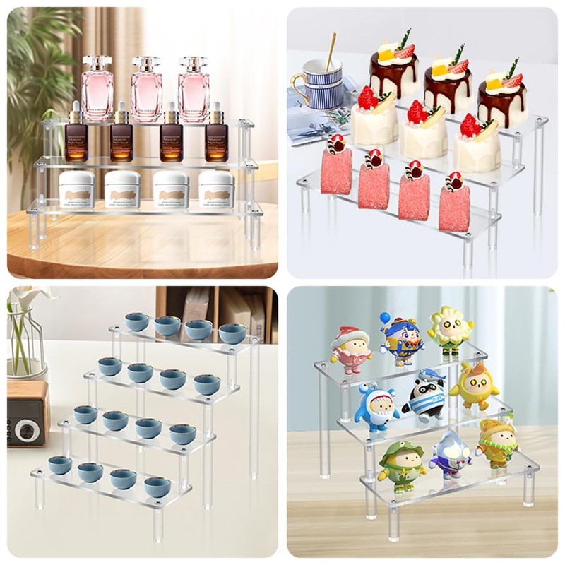 Right angle 3-layer Acrylic Risers, Clear Rectangular 8cm Wide Tiered