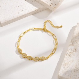 XKUZRWE Gold Bracelet for Women Paperclip Zircon Bracelets Dainty Gold Women’s Chain Bracelets for Girls Adjustable Length Suitable Bracelets Sister Birthday Gifts