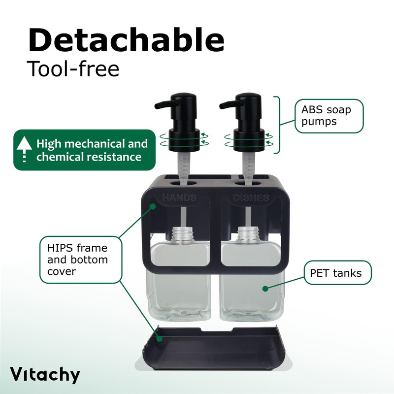 VITACHY Double Soap Dispenser for Kitchen. Dishwashing Soap Pump Dispenser