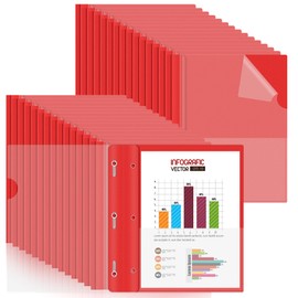 HAUTOCO 30 Pack Plastic Report Covers with 3-Prong Fasteners Clear Front Presentation Folders Resume Folders for 8.5x11 Letter Size Paper, Document Report Cover for School Office Business, Red