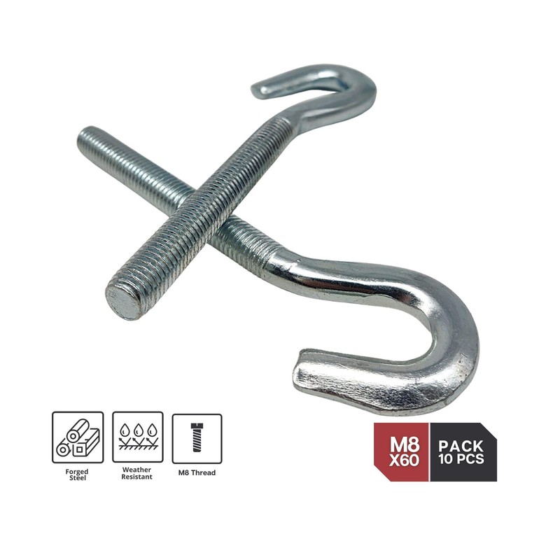 DOJA Industrial Thread Screw Hook, M8 x 60, Pack of