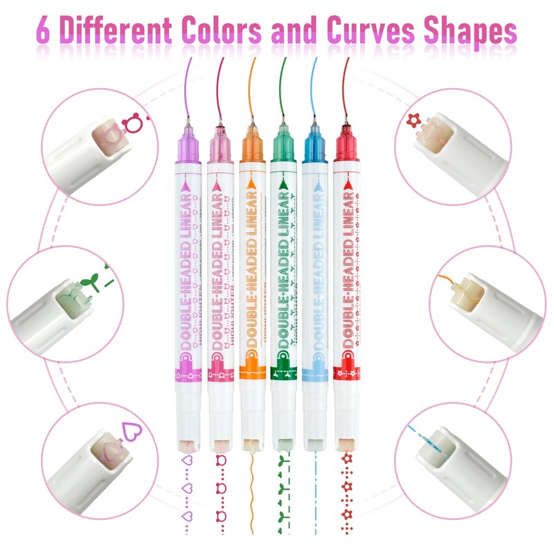Curve Highlighter Set, Roller Dual Tip Curves Highlighter, Hand Account