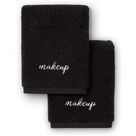 Laguna Beach Textile Co. Plush Zero Twist Supima Cotton Makeup Towels - Pack of 2-730 GSM - 12" x 12" (Black - Makeup Text)