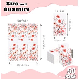 HEIPINIUYE 50 Pieces 3-ply Spring Floral Paper Napkins Red Flower Guest Napkins Disposable Hand Towels for Bathroom Wedding Birthday Valentines Party Dinner Napkins