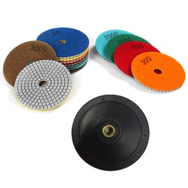 7 Piece 3 Inch Diamond Wet Polishing Disc Set with Support Pad for Granite Stone Concrete Marble Floor Grinder or Polisher