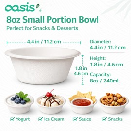 OasisSN [8 onzas, paquete de 128 cuencos de papel compostables, cuencos desechables biodegradables resistentes hechos de bagazo, ecológicos, aptos para microondas y congelador (certificado BPI)