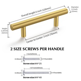Haliwu 20 Pack Cabinet Handles Brass Gold Cabinet Pulls 3 Inch Hole Center Drawer Pulls Modern Bar Dresser Handles for Bathroom Kitchen Bedroom