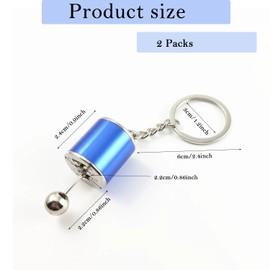 Metal Shift Gear Keychain | 6-Speed Gear Lever Knob Keyring (2-Pack) | Universal Auto Keychain Gift for Cars & Motorcycles (Blue)
