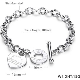Nathalie Love Heart Charm Bracelets for Women Teen Girls Romantic Gift For her Silver/Rose/18k Gold Plated 316L Stainless Steel Bracelet for Women OT Clasp (Engraved White Gold)