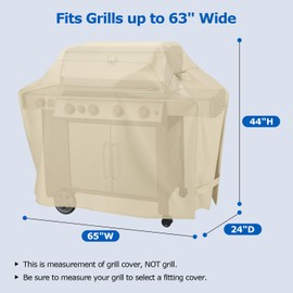 SunPatio Grill Cover for Outdoor Grill 65 Inch, Heavy Duty Waterproof BBQ Cover, Gas Barbecue Protector Compatible for Weber Charbroil Nexgrill and More, All Weather Protection, Beige