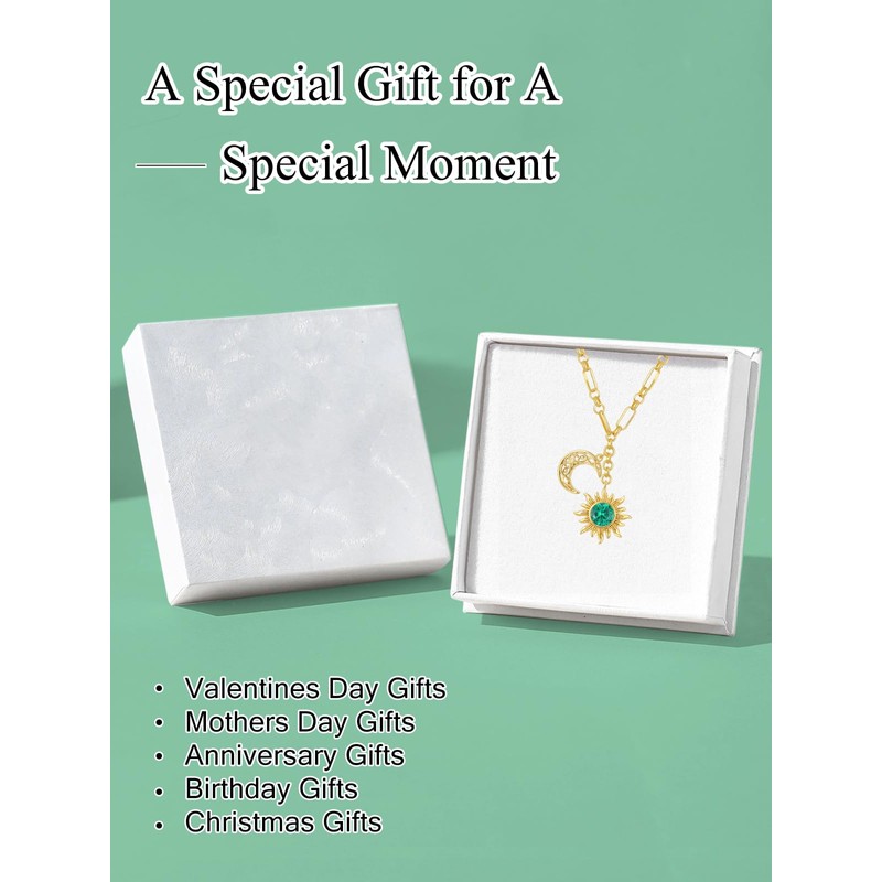 JIYVY32 Emerald Necklace May Birthstone Sun Moon Necklace for Women