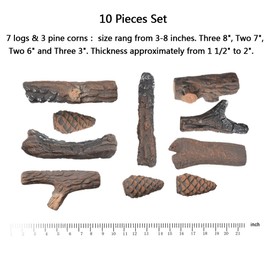 Stanbroil Fireplace 10 Piece Set of Ceramic Wood Logs for All Types of Ventless, Gel, Ethanol, Electric,Gas Inserts, Propane, Indoor or Outdoor Fireplaces & Fire Pits - Small Size