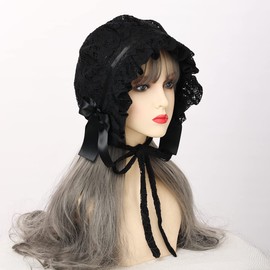 Ladies Victorian Pioneer Colonial Pilgrim Bonnet Plus Size Black 3 M, black 3