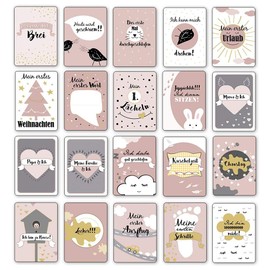 Milestone Cards Baby | Pack of 40 | 10.5 cm x 14.8 | Event Cards | For Girls & Boys | Modern Design | Includes [German Language] Gift Box