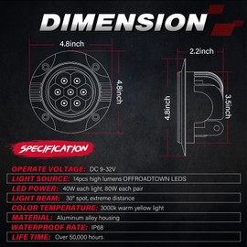 OFFROADTOWN Round Flush Mount LED Pods 2PCS 5Inch 80W Amber Fog Driving Light Flush LED Light Bar Super Bright Off Road Lights for Truck Pickup UTV ATV SUV Boat 4x4 Car