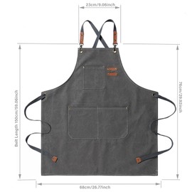 HIUOUIH Men's Kitchen Apron 76 x 68 cm Cooking Apron Men and Women Barbecue Apron with Adjustable Strap and 3 Pockets Work Aprons for Cooking, Baking, Kitchen, Restaurant, gray