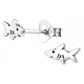 Shark .925 Sterling-Silver Very Tiny Stud Earrings, Multiple Piercing, for Cartilage, Helix, 2nd Ear Piercing (Hypoallergenic)