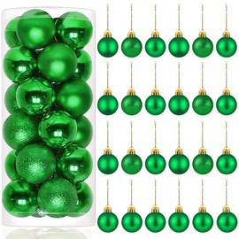 24 Pieces Mini Christmas Ball Ornaments 1.18 Inch Xmas Shatterproof Plastic Hanging Ball Pendant Decor for Christmas Wreath Garlands and Miniature Xmas Tree Wedding Party Holiday Decoration,Green