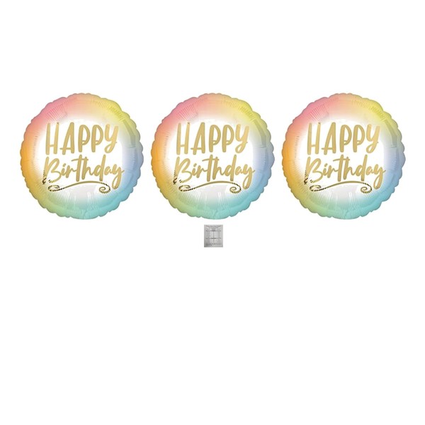 Pastel Rainbow Ombre Foil Gold Set Of 3 Happy Birthday