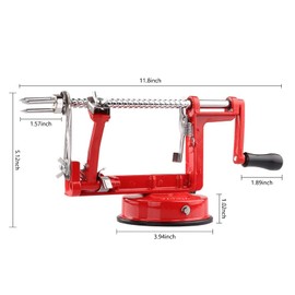 Apple Peeler Corer, Long lasting Chrome Cast Iron Apple Peeler Slicer Corer with Stainless Steel Blades and Powerful Suction Base for Apples and Potato(Red)