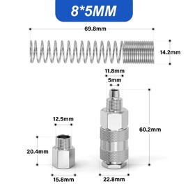ERGAOBOY 2 Pcs Male Industrial Air Coupling and Plug Kit for 8MM OD x 5MM ID Tube, Spring-Loaded Air Line Quick Connect Pneumatic Hose Compressor Fittings