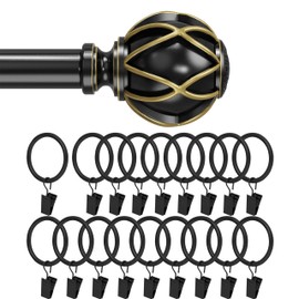 Curtain Rods 48-84 Inch with Rings, 93-inch Rod Adjustable Length Heavy Duty Diameter 7/8 inch, Decorative Finials, Black