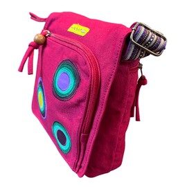 Macha Embroidered Cotton Shoulder Bag for Women Indian Style Colorful Rabat Boho Hippie, raspberry