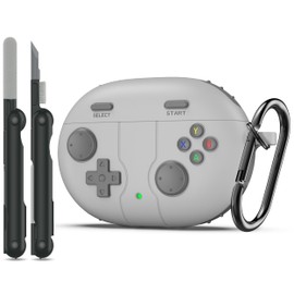 RFUNGUANGO Beats Studio Buds + (2023) / Beats Studio Buds (2021) Silicone Protective Case with Gaming Console Theme with Cleaning Tool/Key Fob for Beats Studio Buds-Light Grey